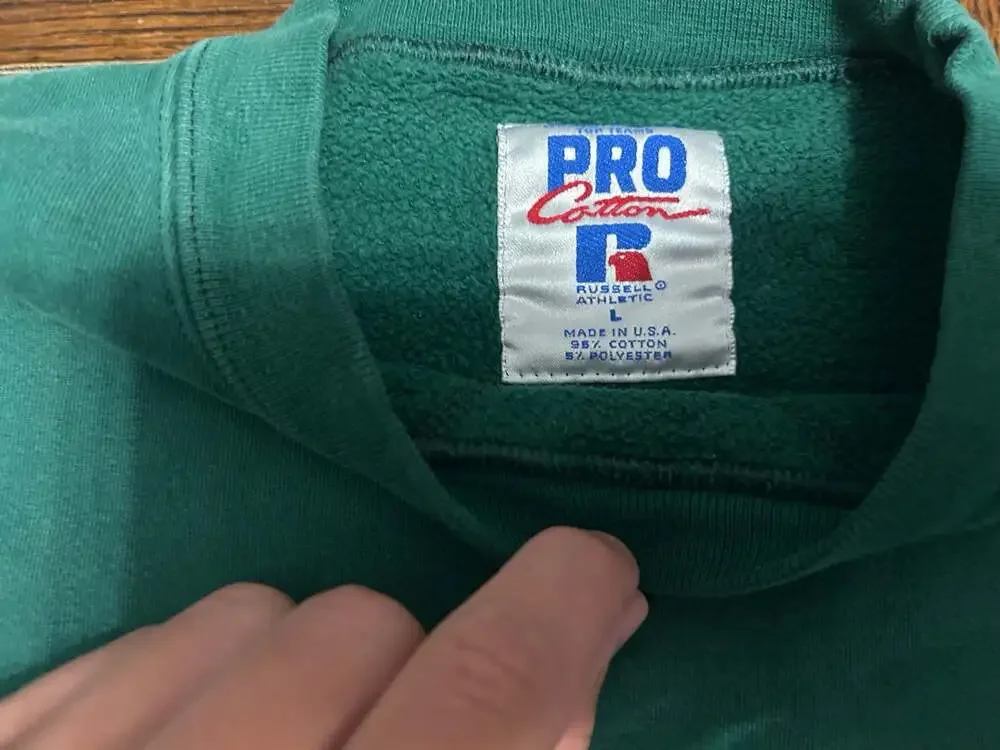 Vintage 90s Russell Athletic Pro Cotton Crewneck Sweatshirt Green Fade Heavy USA